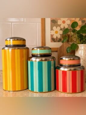 Jonathan Adler x Michaels Set of 3 Striped Metal Canisters Retro Mod